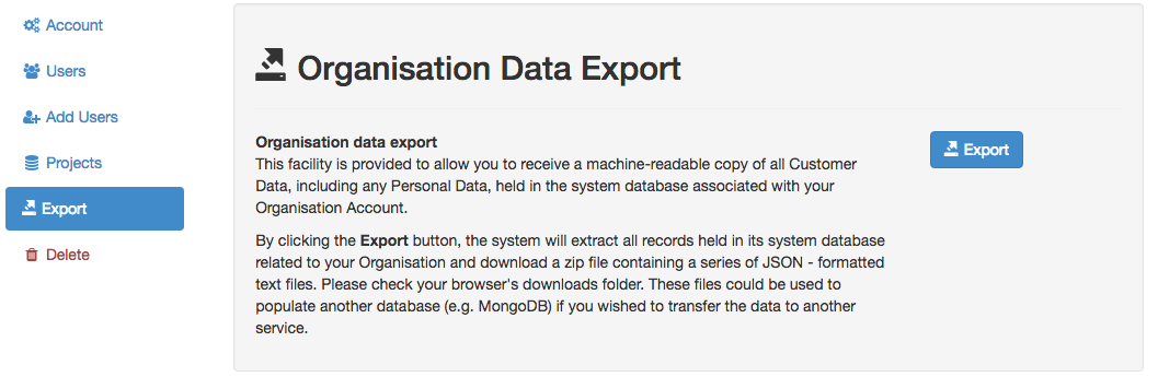 Organisation Data Export