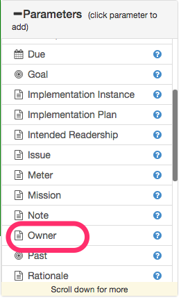 Parameter list showing Owner item