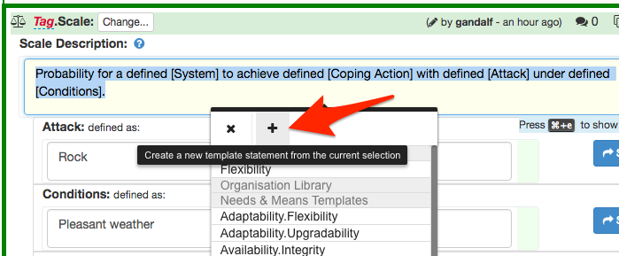 WYSIWYG toolbar create template statement button